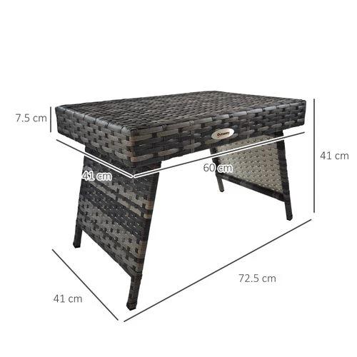 Outsunny Foldable Outdoor Coffee Table, Metal Frame Rattan Side Table, Grey by Outsunny