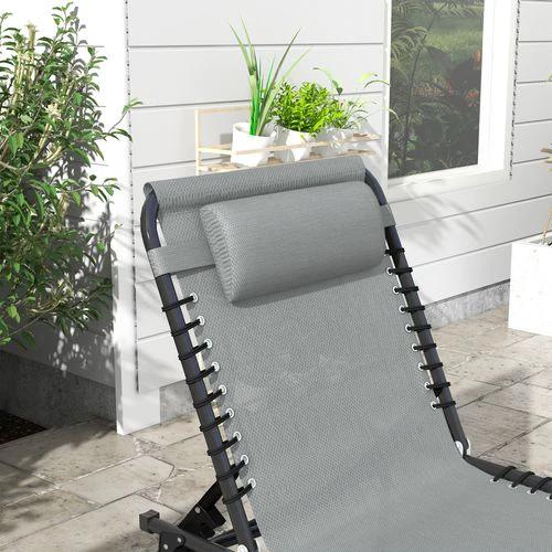 Outsunny Outsunny Folding Beach Chair Chaise Lounge 4 Adjustable Positions, Light Grey - Sun Lounger