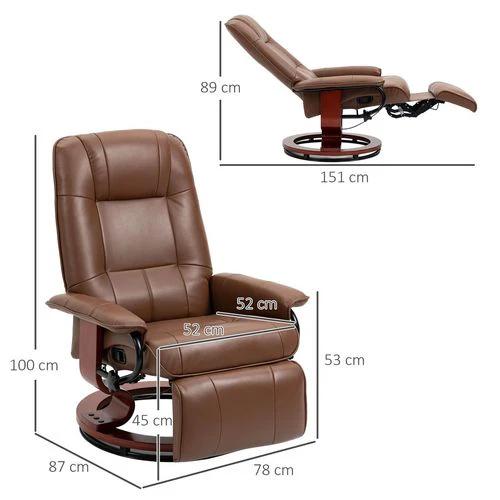 HOMCOM Ergonomic Office Recliner Sofa Chair PU Leather Armchair Lounger Brown by HOMCOM