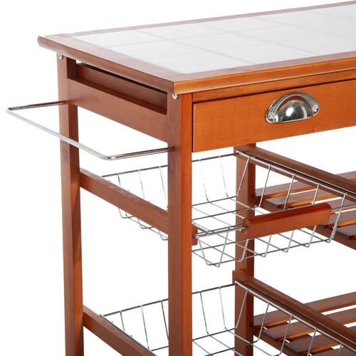 Pine Wood Kitchen Trolley with Tile Top and 6-Bottle Wine Rack for Efficient Home Organization by HOMCOM