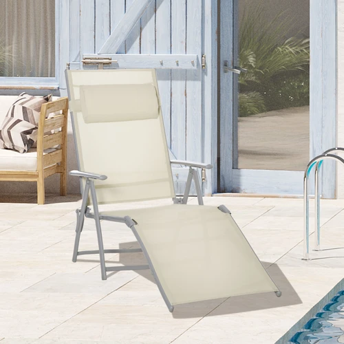 Beige Folding Chaise Lounge Chair with Seven Adjustable Backrest for Outdoor Relaxation by Outsunny