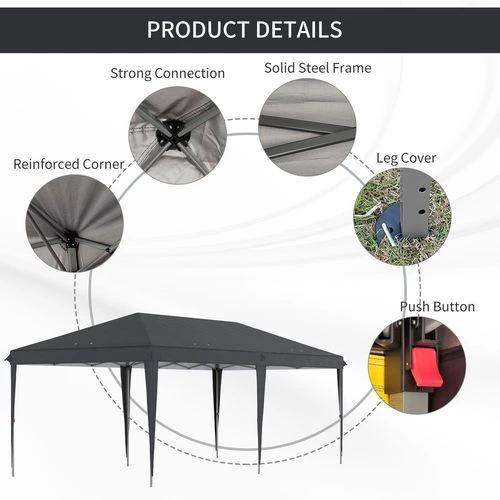 Outsunny 3 x 6 m Pop Up Gazebo Patio Party Event Heavy Duty Canopy Black - Gazebos