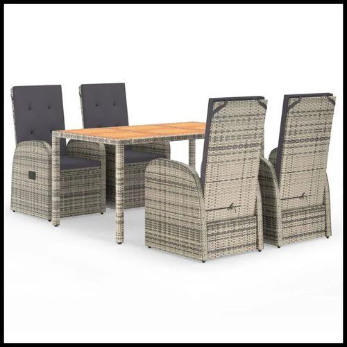 vidaXL 5 Piece Garden Dining Set Grey Poly Rattan&Solid Wood Acacia - Garden Set