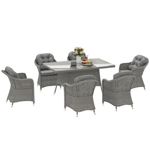 Outsunny Outsunny PE Rattan Garden Dining Set for 6 with Seat and Back Cushions - Garden Set