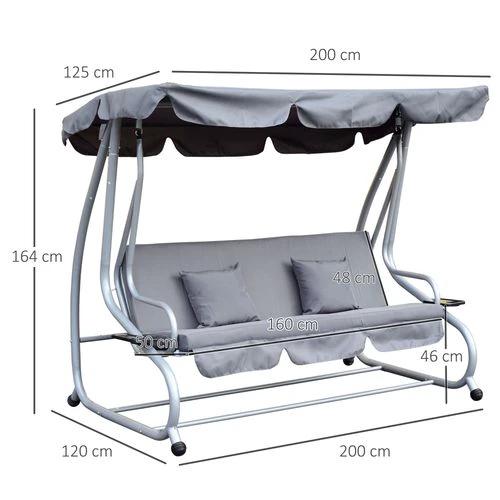 Outsunny Outsunny 3-Seater Garden Hammock Swing Chair Bench Luxury W/2 Free Pillows-Grey - Hammocks