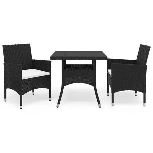 3 Piece Garden Dining Set Poly Rattan and Tempered Glass Black by vidaXL