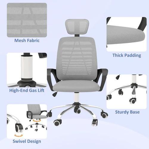 Vinsetto Vinsetto Mesh Office Chair, Computer Chair with Rotatable Headrest, Grey -