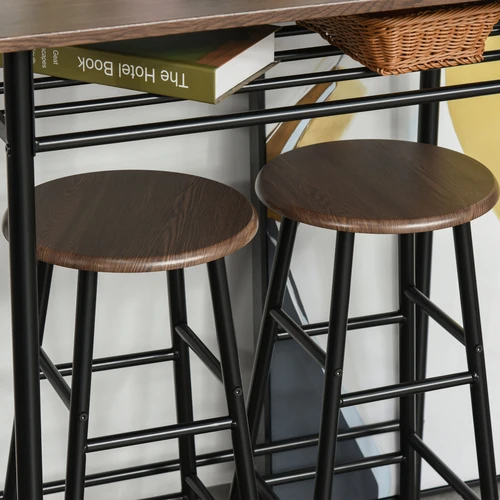 HOMCOM Compact Bar Set with Metal Frame and Oak Finish Featuring Storage Shelf for Small Spaces - Dining Set