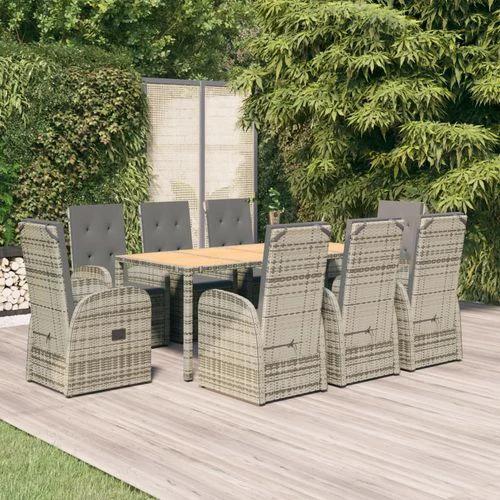 9 Piece Garden Dining Set Grey Poly Rattan&Solid Wood Acacia by vidaXL