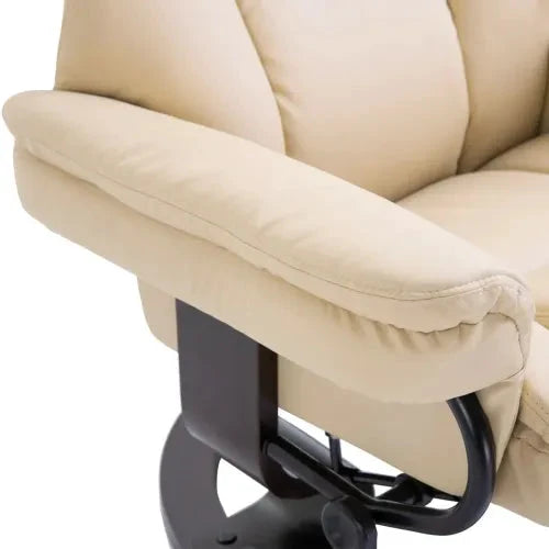 Unbranded Padded PU Leather Manual Reclining Armchair Sofa Chair w/ Footstool Cream - Recliner