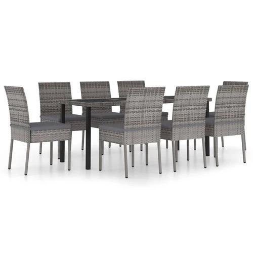 vidaXL vidaXL 9 Piece Outdoor Dining Set with Cushions Poly Rattan Grey - Garden Set