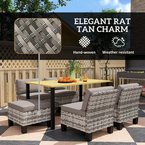 Outsunny 7 Piece Rattan Garden Dining Set with Cushions and Umbrella Hole for Outdoor Gatherings by Outsunny