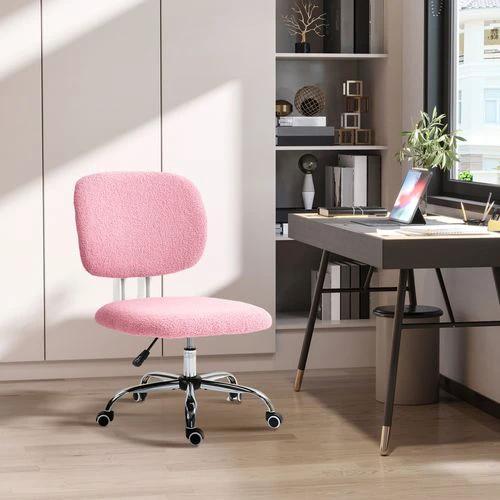 Vinsetto Fluffy Home Office Chair with Adjustable Height, Armless, Pink by Vinsetto