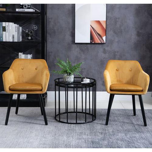 2 Pieces Modern Upholstered Fabric Bucket Seat Dining Room Armchairs - Yellow by HOMCOM