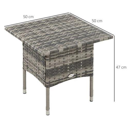 Outsunny PE Rattan Outdoor Coffee Table, Rattan Side Table for Patio, Garden, Mixed Grey - Garden Table