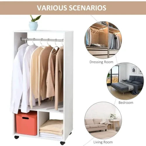 Unbranded Open Wardrobe Clothes Rail Bedroom Clothes Storage w/ Hanging Rod Shelves White - Wardrobe