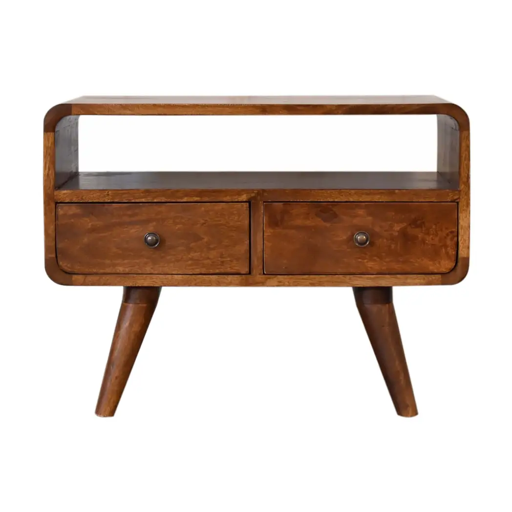 Artisan Furniture Artisan Furniture Solid Wood Mini Chestnut Curved Media Unit with 2 Drawers, Brown, 2Drawers - TV Unit