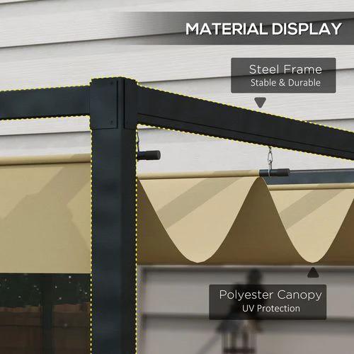 Outsunny 3x2m Metal Pergola Gazebo Patio Sun Shelter Retractable Canopy Khaki by Outsunny