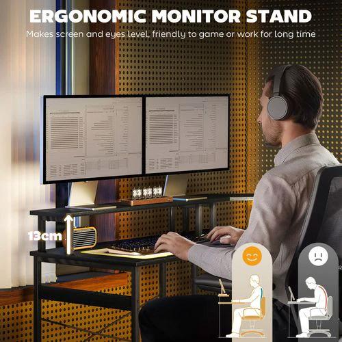 HOMCOM HOMCOM L Shaped Desk Corner Computer Desk with Monitor Stand, Black - Desk