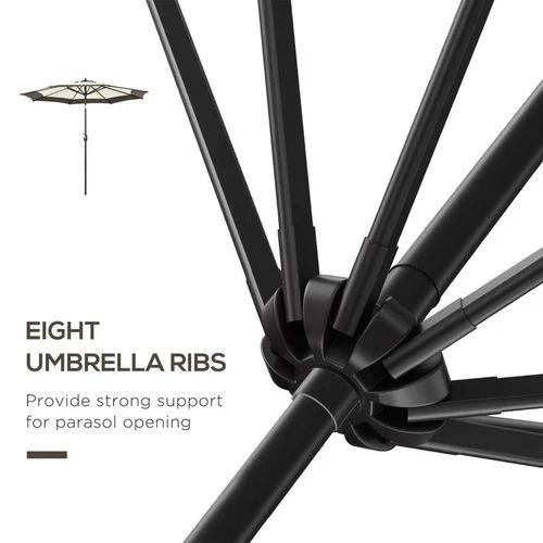 Outsunny 2.7m Garden Parasol Umbrella with 8 Metal Ribs, Tilt and Crank, Coffee by Outsunny