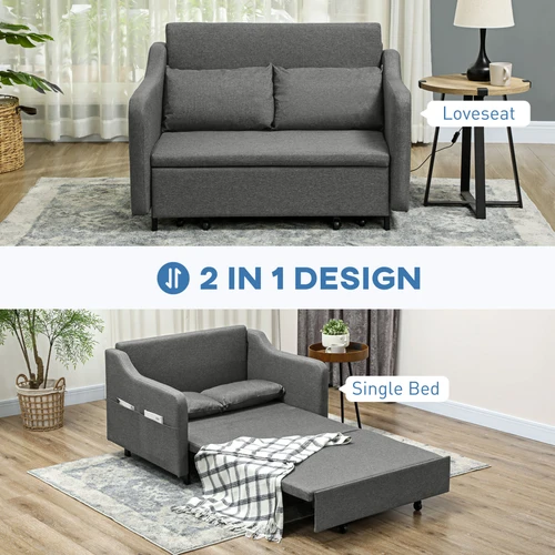 HOMCOM Pull Out Sofa Bed with Storage Pockets and Removable Covers for Compact Living Spaces by HOMCOM