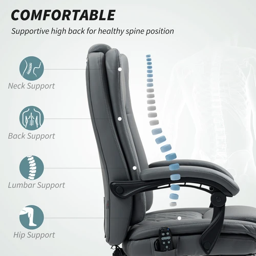 HOMCOM PU Leather Massage Office Chair with Reclining Feature and Vibration Modes for Comfort-Seeking Professionals - Office Chair