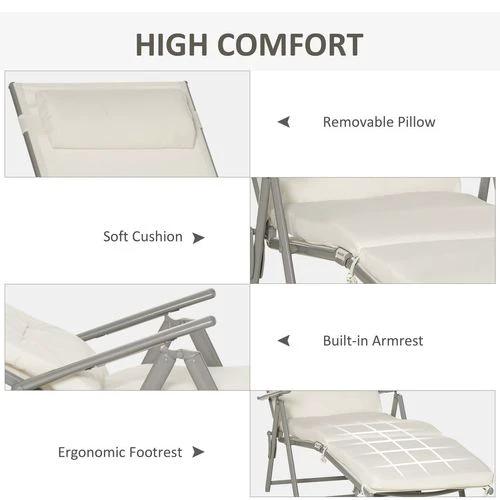 Outsunny Sun Lounger Recliner Foldable Padded Seat Adjustable Texteline White - Sun Lounger