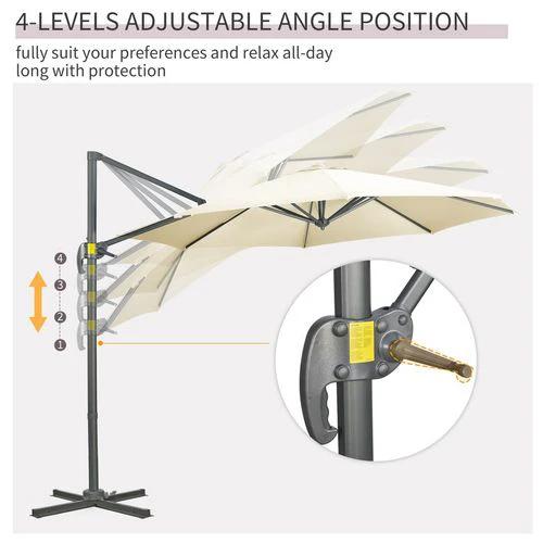 Outsunny 3 x 3(m) Cantilever Parasol Garden Umbrella with Cross Base White - Parasol