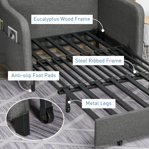 HOMCOM Pull Out Sofa Bed with Storage Pockets and Removable Covers for Compact Living Spaces - Sofa