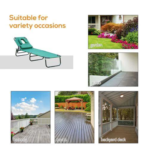 Outsunny Folding Sun Lounger Reclining Chair with Pillow Reading Hole Dark Green by Outsunny