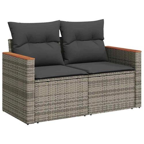 vidaXL 7 Piece Garden Sofa Set with Cushions Grey Poly Rattan Acacia by vidaXL