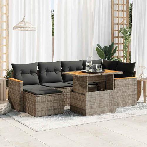 vidaXL 7 Piece Garden Sofa Set with Cushions Grey Poly Rattan Acacia by vidaXL