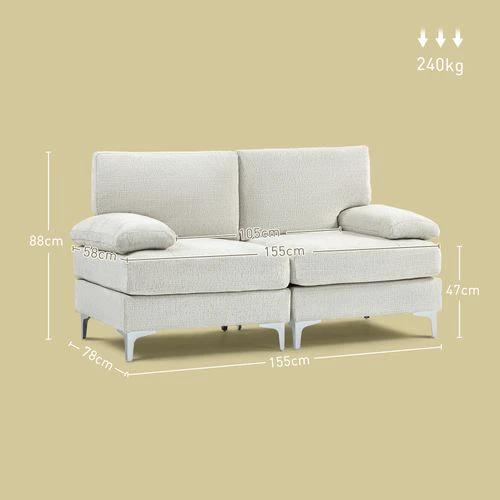 HOMCOM 2 Seater Sofa Modern Loveseat with Metal Legs Spring Cushion Cream White by HOMCOM