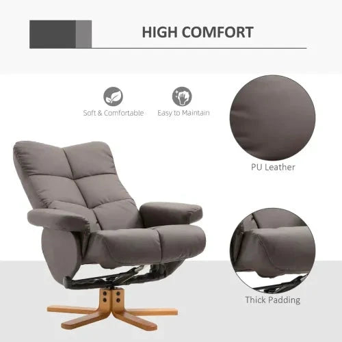 Faux Leather Recliner Chair with Ottoman Footrest Storage Space Brown by Unbranded