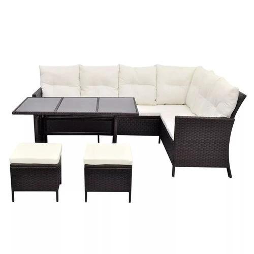 vidaXL 4 Piece Garden Lounge Set with Cushions Poly Rattan Brown - Garden Sofa Sets