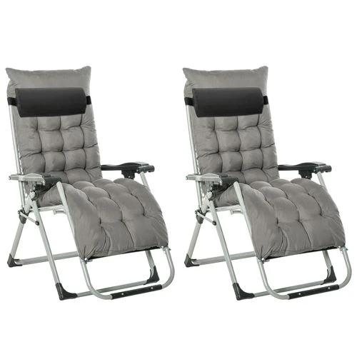 Outsunny Outsunny 2 PCS Reclining Zero Gravity Chair Folding Lounger Cushion Dark Grey - Sun Lounger