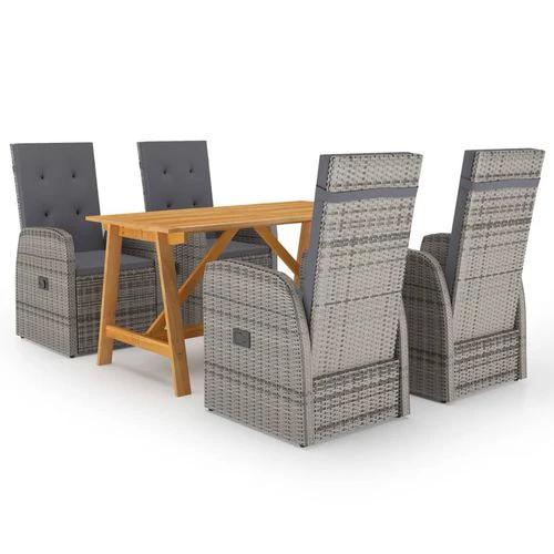 vidaXL vidaXL 5 Piece Garden Dining Set with Cushions Grey Poly Rattan - Garden Set
