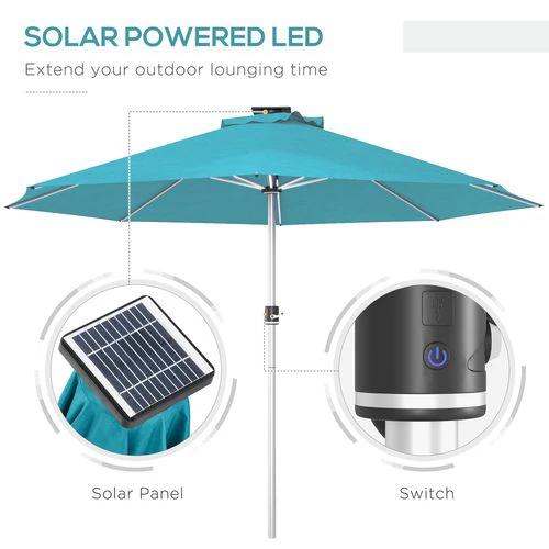 Outsunny Outsunny Solar Patio Garden Parasol with Lights for Outdoor, Blue - Parasol
