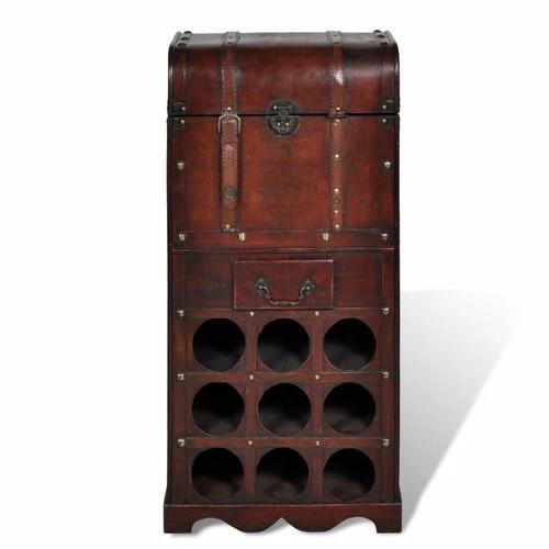 vidaXL Elegant Wooden Wine Rack for 9 Bottles with Storage Trunk and Drawer for Wine Enthusiasts - Wine Rack