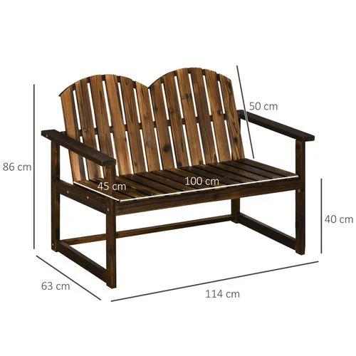 Outsunny Outdoor Wooden Bench for Two People, Patio Loveseat Chair with Slatted Backrest - Garden Chairs
