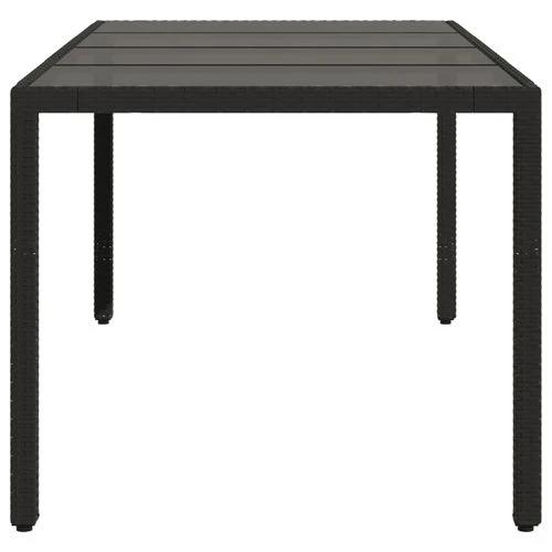 vidaXL Garden Table with Glass Top Black 190x90x75 cm Poly Rattan by vidaXL