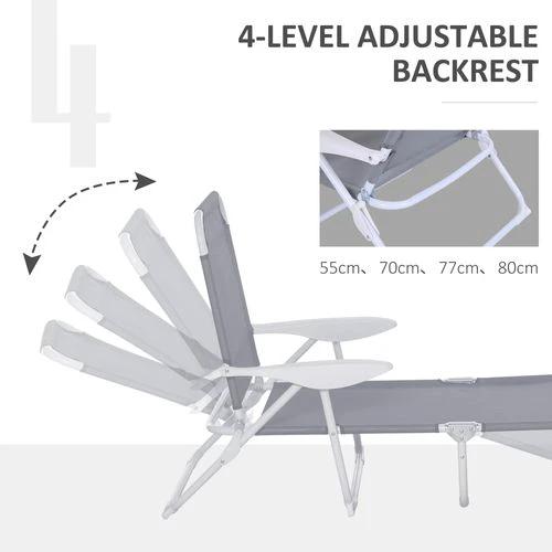 Outsunny Outsunny Folding Sun Lounger Garden Reclining Lounge Chair 4Level Backrest - Sun Lounger