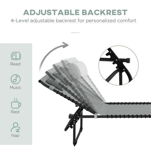 Outsunny Folding Beach Chair Chaise Lounge 4 Adjustable Positions, Light Grey by Outsunny