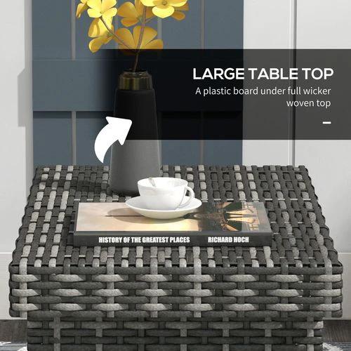 Outsunny Foldable Outdoor Coffee Table, Metal Frame Rattan Side Table, Grey by Outsunny