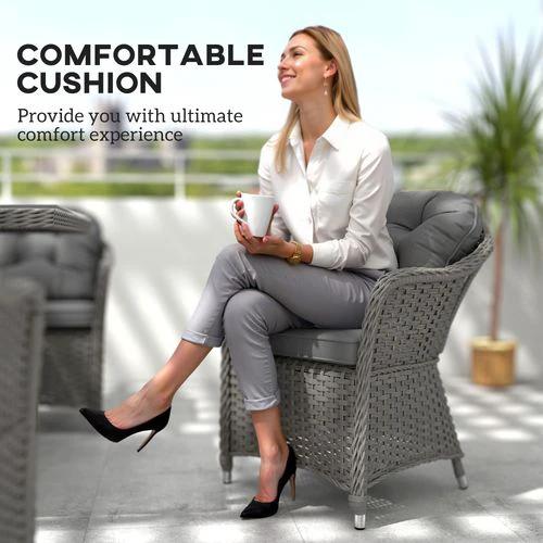 Outsunny Outsunny PE Rattan Garden Dining Set for 6 with Seat and Back Cushions - Garden Set