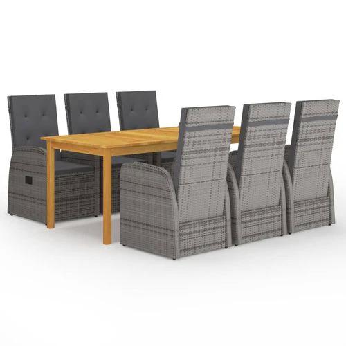 vidaXL vidaXL 7 Piece Garden Dining Set with Cushions Grey Poly Rattan - Garden Set