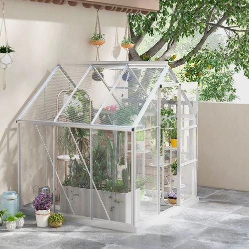 Outsunny 6 x 6ft Walk-In Polycarbonate Greenhouse with Foundation Window Silver by Outsunny