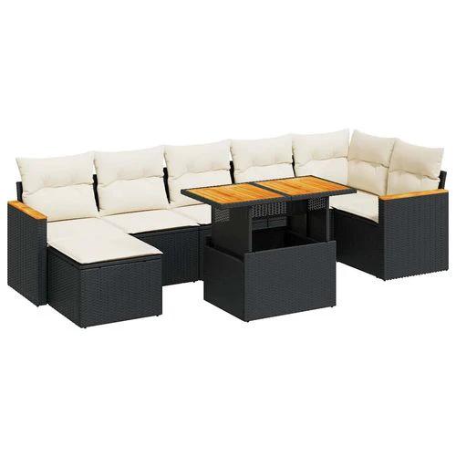 vidaXL 8 Piece Garden Sofa Set with Cushions Black Poly Rattan Acacia by vidaXL