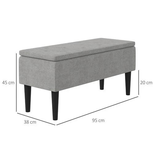 HOMCOM 15" Ottoman Storage Box with Wooden Legs and 47L Storage Capacity, Grey by HOMCOM