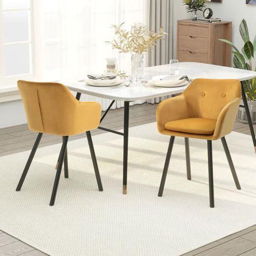 2 Pieces Modern Upholstered Fabric Bucket Seat Dining Room Armchairs - Yellow by HOMCOM
